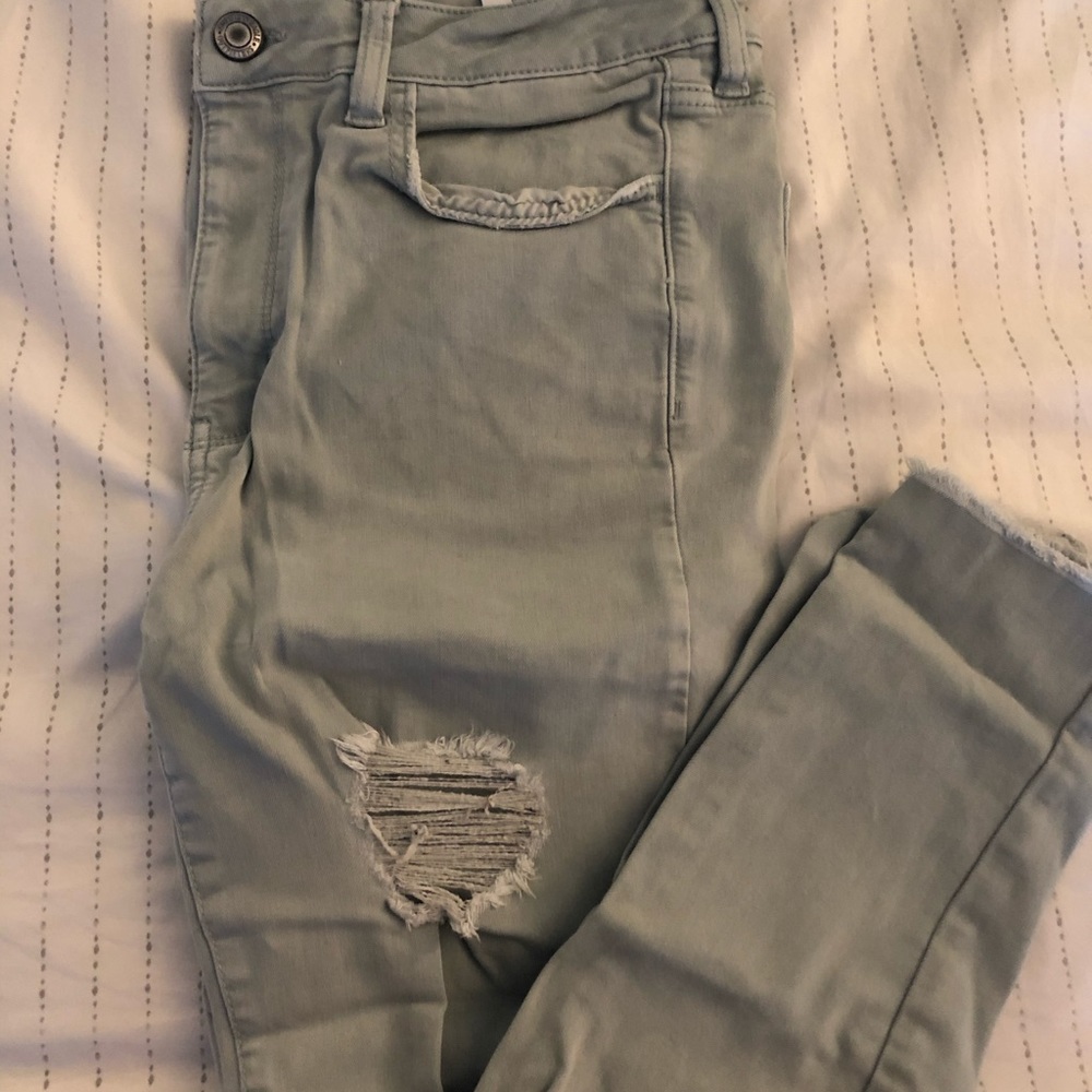 Turquoise American Eagle Ripped Pants Skinny Leg